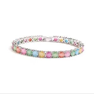 Multicolor Lab-Sapphire Gemstone 23 cm Tennis Bracelet Rhodium Plated